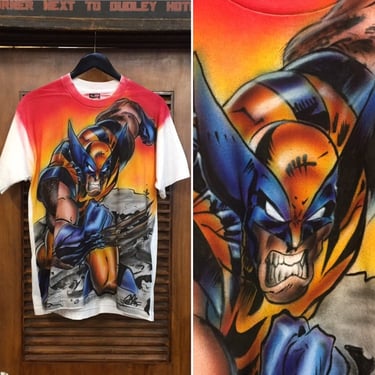 Vintage 1990’s Wolverine X-Men Artwork Hand Painted Tee, 90’s Airbrush Tee Shirt, 90’s Graphic Print, Vintage Clothing, 90’s Comic Tee 
