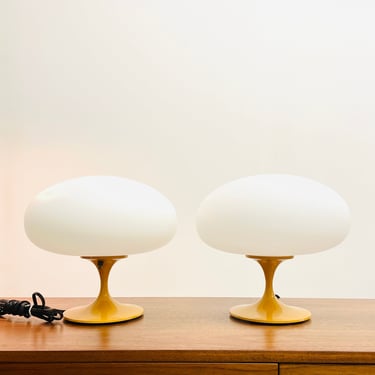 Pair of Bill Curry "Stemlite" Mustard Yellow Mushroom Lamps for Design Line