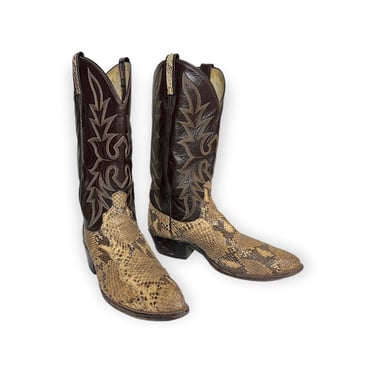 Vintage DAN POST Snakeskin Cowboy Boots ~ men's 9 1/2 ~ women's 11 ~ Western ~ Rockabilly ~ Biker ~ 
