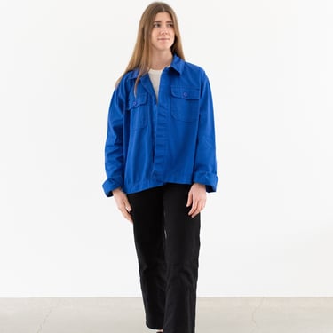 Vintage Bright Blue Work Jacket | Unisex Two Pockets Cotton Utility Blouson | Made in Italy | XL | IT319 