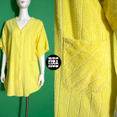 Cozy & Fun Vintage 80s Yellow Fuzzy Textured Terrycloth Cover-Up 