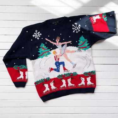 Christmas sweater 90s vintage Accento ice skating snowflake cotton sweater 