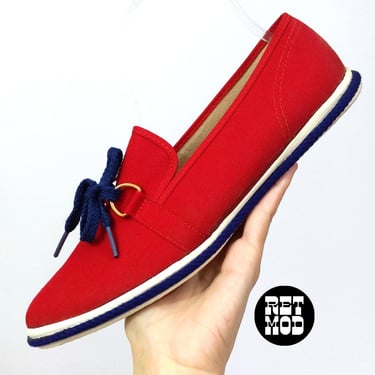 DEADSTOCK Vintage 70s 80s Red Navy Loafer Sneakers 