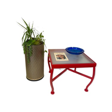 Mid-Century Modern Red Metal & Glass Indoor/Outdoor Accent Tables | Two Available 