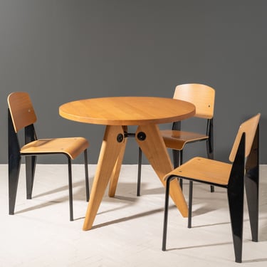 Prouvé Round Table &amp; Set of 3 Standard Chairs