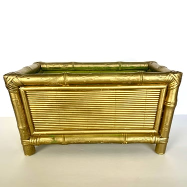 Bamboo Gold Decor, Vintage Gold Bamboo Planter Box, Retro Bamboo Decor, Bamboo Storage Box, Planters Box, Vintage Home Decor, Patio Decor 