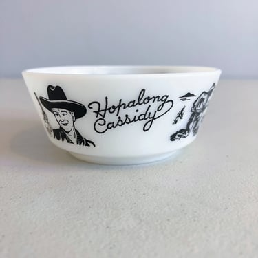 Vintage 1950s Hopalong Cassidy Hazel Atlas Milk Glass Cereal Bowl Children's 