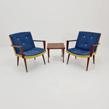Rare Midcentury German Teak Set of 2 club lounge chairs, 1950s 