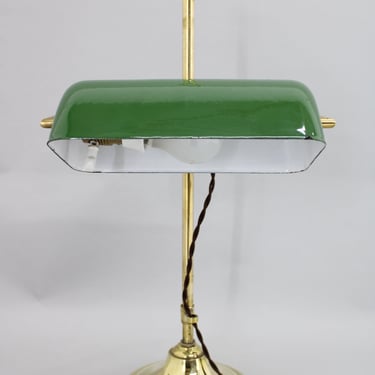 1930s Art Deco Brass  Banker Table Lamp, Czechoslovakia 