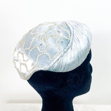 1950s Blue Velvet Sequin Hat | 50s Pale Blue Velvet Hat | Adele Claire 