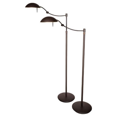 Contemporary Transitional Pair of Holtkotter Swing Arm Metal Floor Lamps 