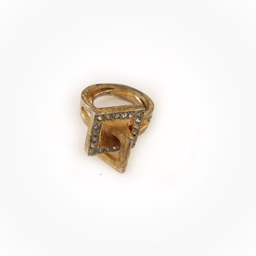 midcentury modern 3D ring, gold tone rhinestones modernist jewelry, 70s vintage vegas VLV unisex ring 