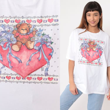 Teddy Bear Shirt 90s Heart TShirt Lucy Rigg Art Grandma T Shirt Romantic Tee Vintage Graphic T Shirt 1990s Tee White Extra Large xl 
