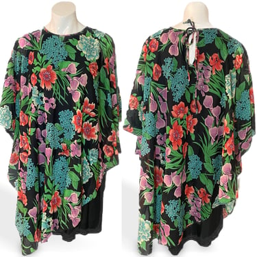 1970's Chiffon Floral Tiki Dress Size L