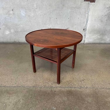 Round Walnut & Cane Side Table By Jack Cartwright Circa 1960s