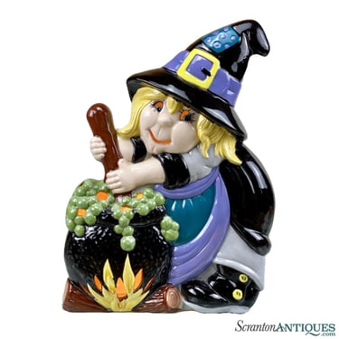Vintage Halloween Witch & Cauldron Porcelain Figural Lamp