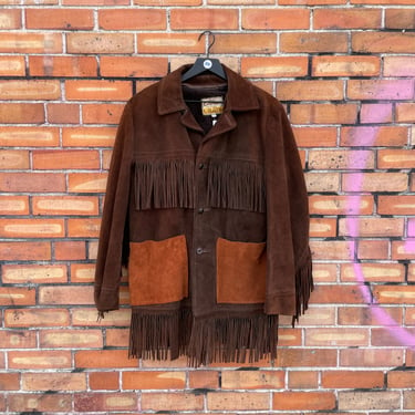 vintage 70s dark brown leather fringe jacket / 40 m medium 