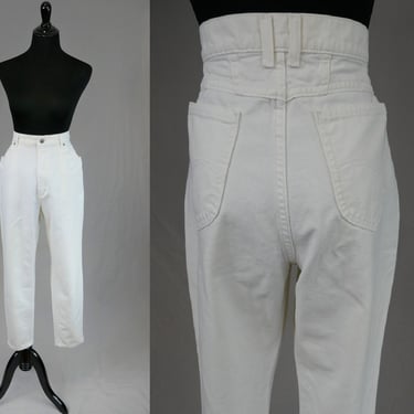 90s White Lee Jeans - 32" waist - Cotton Denim Pants - High Waisted - Vintage 1990s - 28.75" length Petite Short 