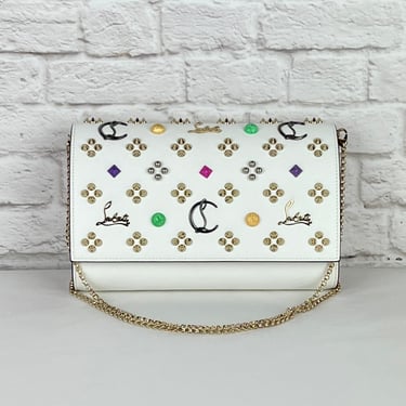 Christian Louboutin Paloma Clutch in Loubinthesky Leather &amp; Spikes, NEW, White/Multi color