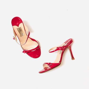 Vintage 90s Jimmy Choo High Heels Red Patent Leather High Heel Sandals Size 36 1/2 6 6 1/2 leather high heels 