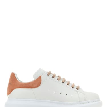 Alexander Mcqueen Woman White Leather Sneakers With Salmon Suede Heel