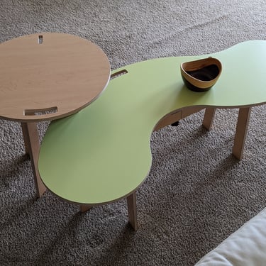 green squiggle - modern coffee table - curvy table - wavy table - mid-century modern -Scandinavian - pistachio - curvy furniture 