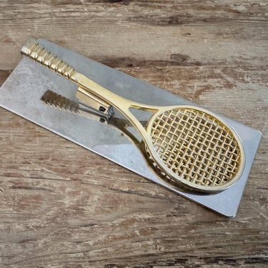 Tennis Racquet Paperclip, Vintage Solid Brass & Metal Desk Organizer, Retro Paperweight 
