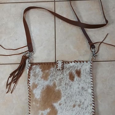 Vintage Cowhide Leather Purse/ Handbag /Pouch/ w/Cowhide/Messenger Bag/ Satchel/ Black / Crossbody/Southwestern/Artisan Made 