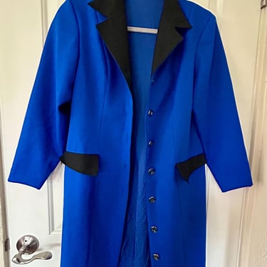 Blue and black button up long coat, trench coat 