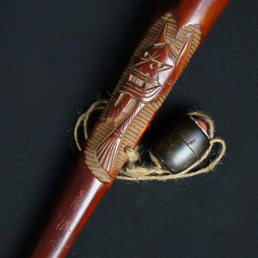 Japan antique Hannya Kiseru wood pipe 1900 hand craft tobacco and Netsuke 