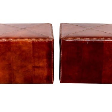 Pair of Contemporary Leather Cube Ottomans