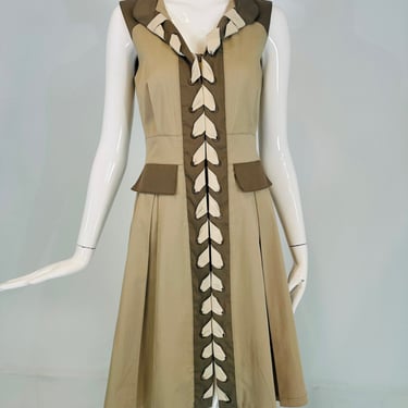 Oscar de la Renta Resort 2011 Two Tone Khaki Twill & Leather Safari Style Dress