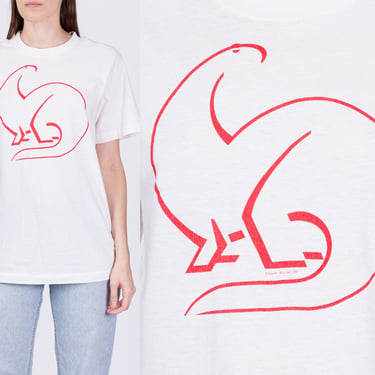 90s Dinosaur Line Art Graphic Tee - Men's Small, Women's Medium | Vintage White Red Brontosaurus T Shirt 