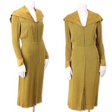 1930s acid green bias cut day dress, vintage 30s rayon dress, depression era gown, antique clothing womens M 6-8 