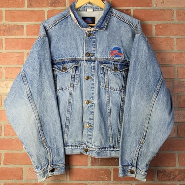 Vintage 1991 Distressed Planet Hollywood Orlando ORIGINAL Denim Trucker Jacket - 2 Extra Large 