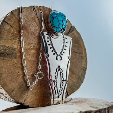 Alex Sanchez Sterling Silver Royston Pendant and Necklace | Kingman Pendant Navajo Jewelry 
