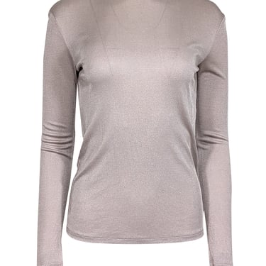 Max Mara - Beige Shimmer Slinky Turtle Neck Long Sleeve Top Sz S