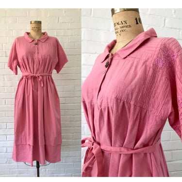 1990's Salmon Pink Embroidered Short Sleeve Dress 