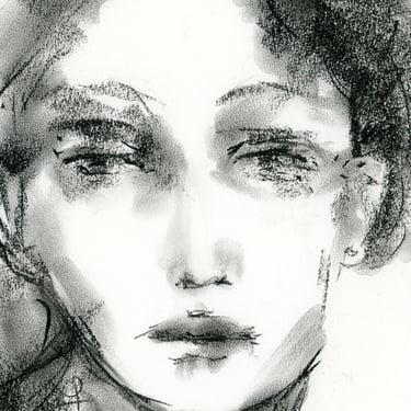 Expressive Female Portrait Painting - Charcoal Drawing Female Face Portrait - Black White Art - Art Gift ~9x12 - Ready to Frame - Unique Art 