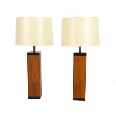 Pair of 1960s Walnut Column Lamps