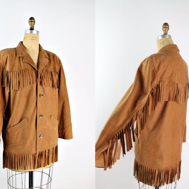 80s Liz Wear Leather Fringe Jacket / Brown Leather Jacket / Boho Jacket / Western Jacket /Size M/L 