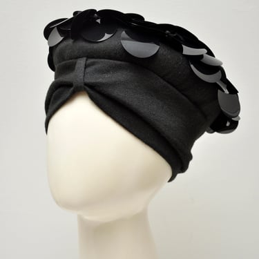 1960s black turban with paillettes 