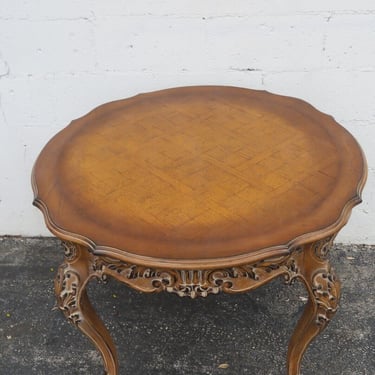 French Heavy Carved Parquet Inlay Round Side Center Table 3524