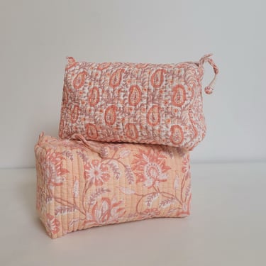 Quilted Block Print Toiletry Bag