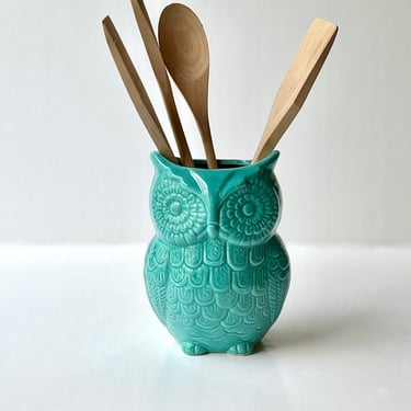 Ceramic Teal Vase/Planter/Kitchen Utensil Holder Blue Green Kitchen Decor 