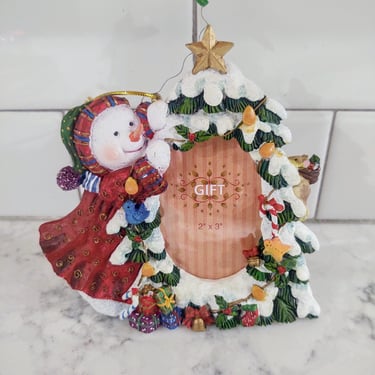 Vintage 2 x 3  Christmas Tree Ornament Frame Snowman Winter Christmas Holidays 