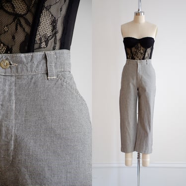 Houndstooth Pants 80s Straight Leg Plaid Trousers Wool Blend