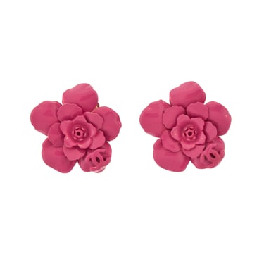 Chanel Vintage SS 2004 Pink Enamel CC Logo camellia Earrings