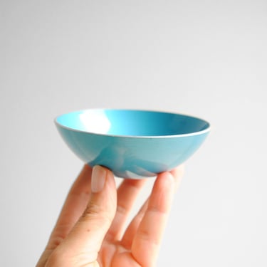 Vintage Small Blue Emalox Bowl from Norway, Anodized Aluminum Turquoise Metal Dish 