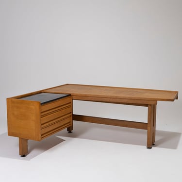 BUREAU D'ANGLE EN CHÊNE, GUILLERME ET CHAMBON, 1950s